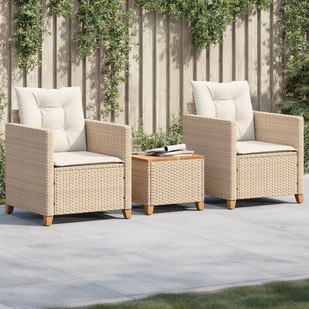 Ensemble de bistro 3 pcs coussins beige résine tressée acacia Salons de jardin vidaXL