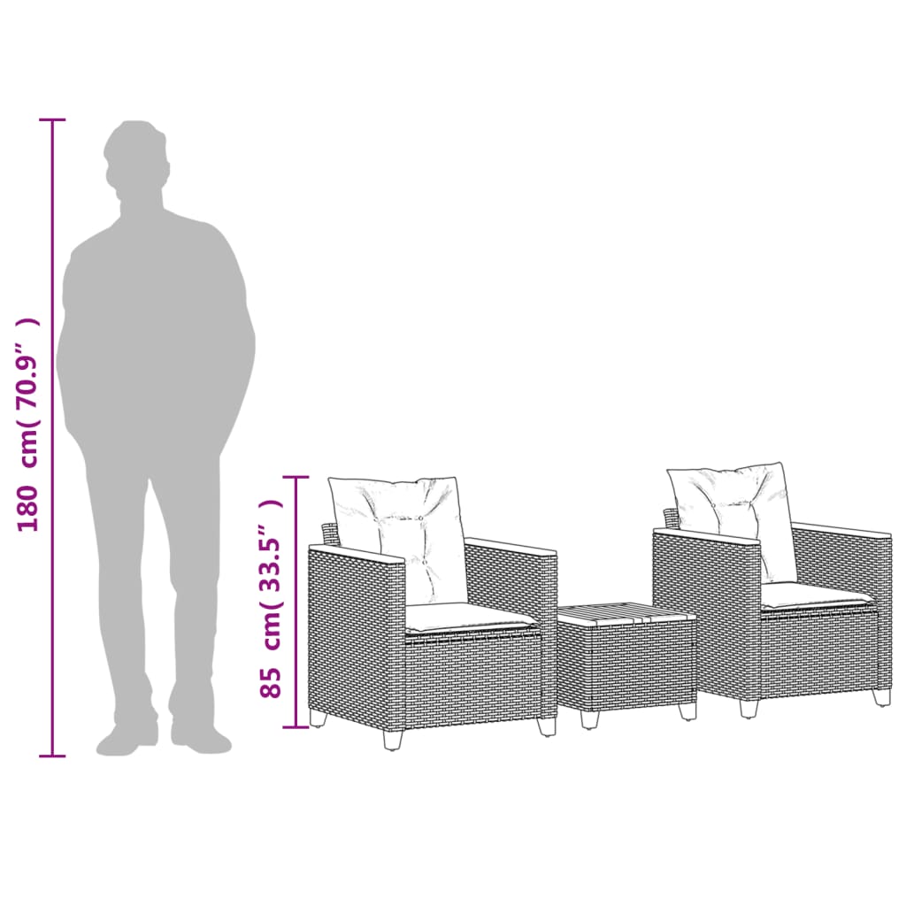 Ensemble de bistro 3 pcs et coussins gris résine tressée acacia - XIOS