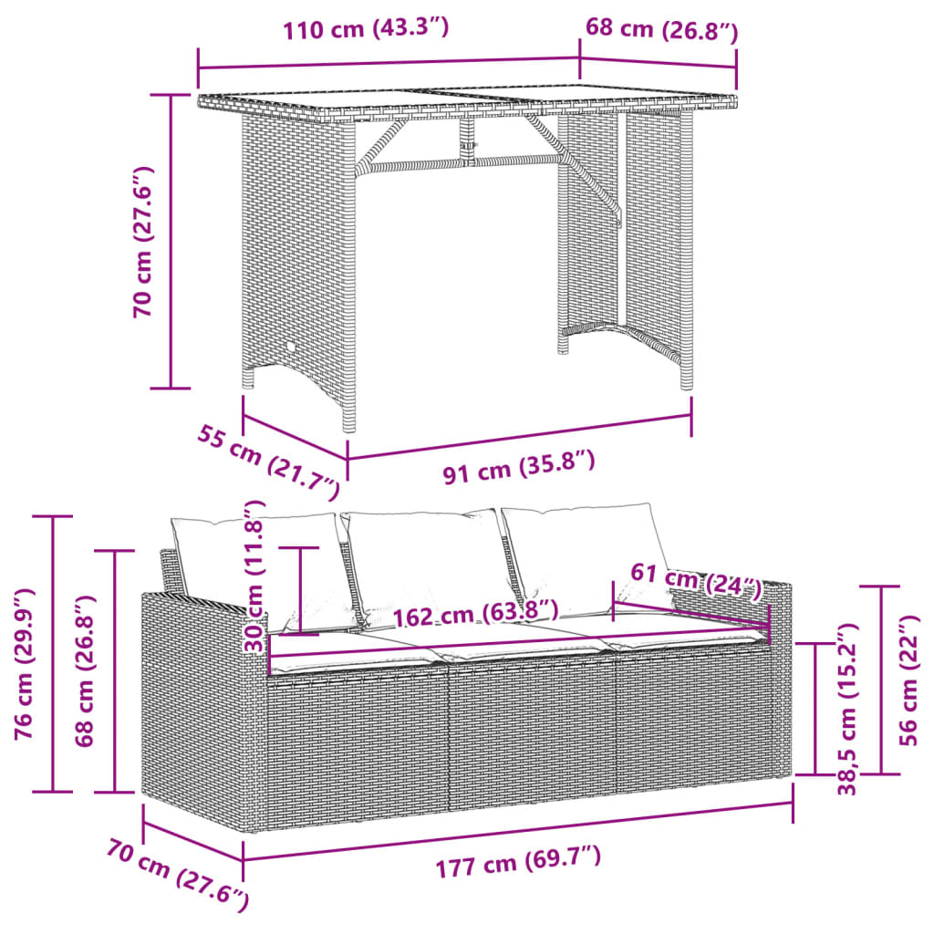 Ensemble à manger de jardin coussins 2pcs noir résine tressée Salons de jardin vidaXL