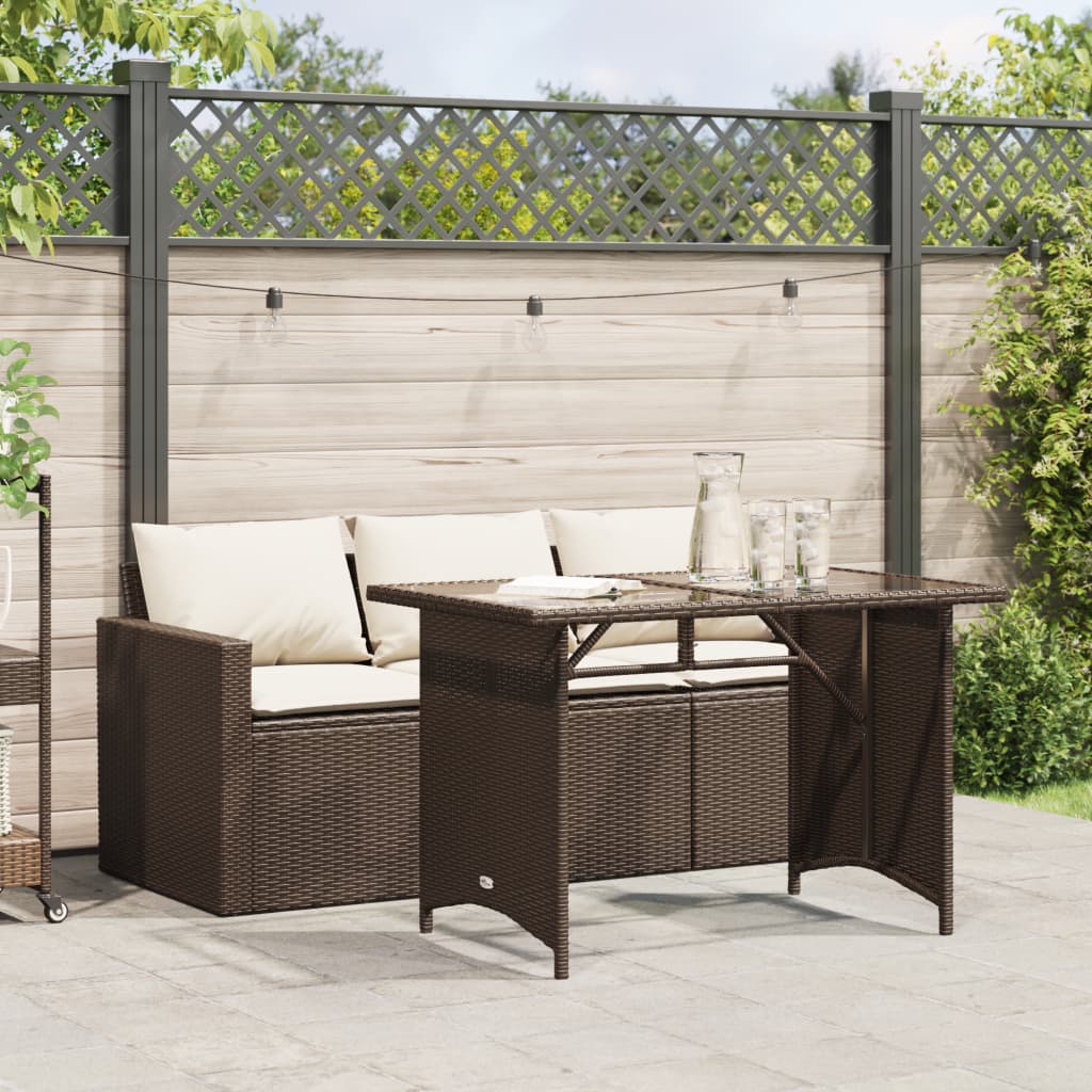 Ensemble à manger de jardin avec coussins 2 pcs marron rotin - XIOS