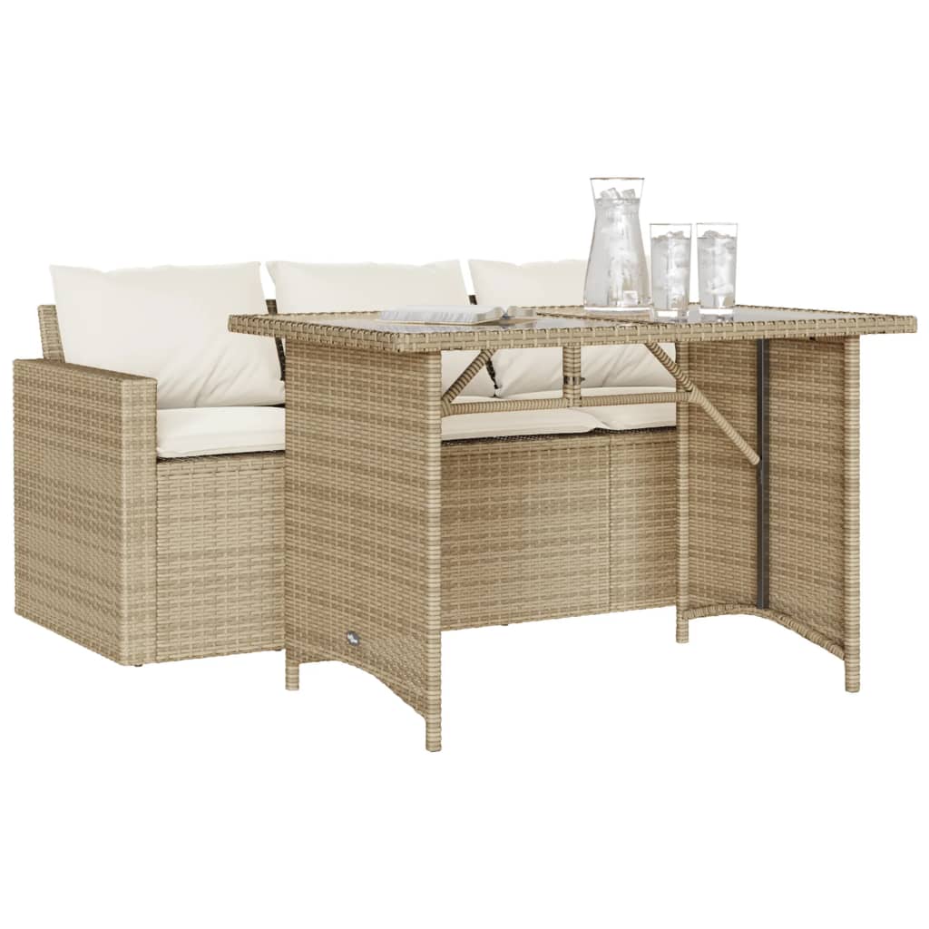 Ensemble à manger de jardin et coussins 2 pcs beige poly rotin Salons de jardin vidaXL