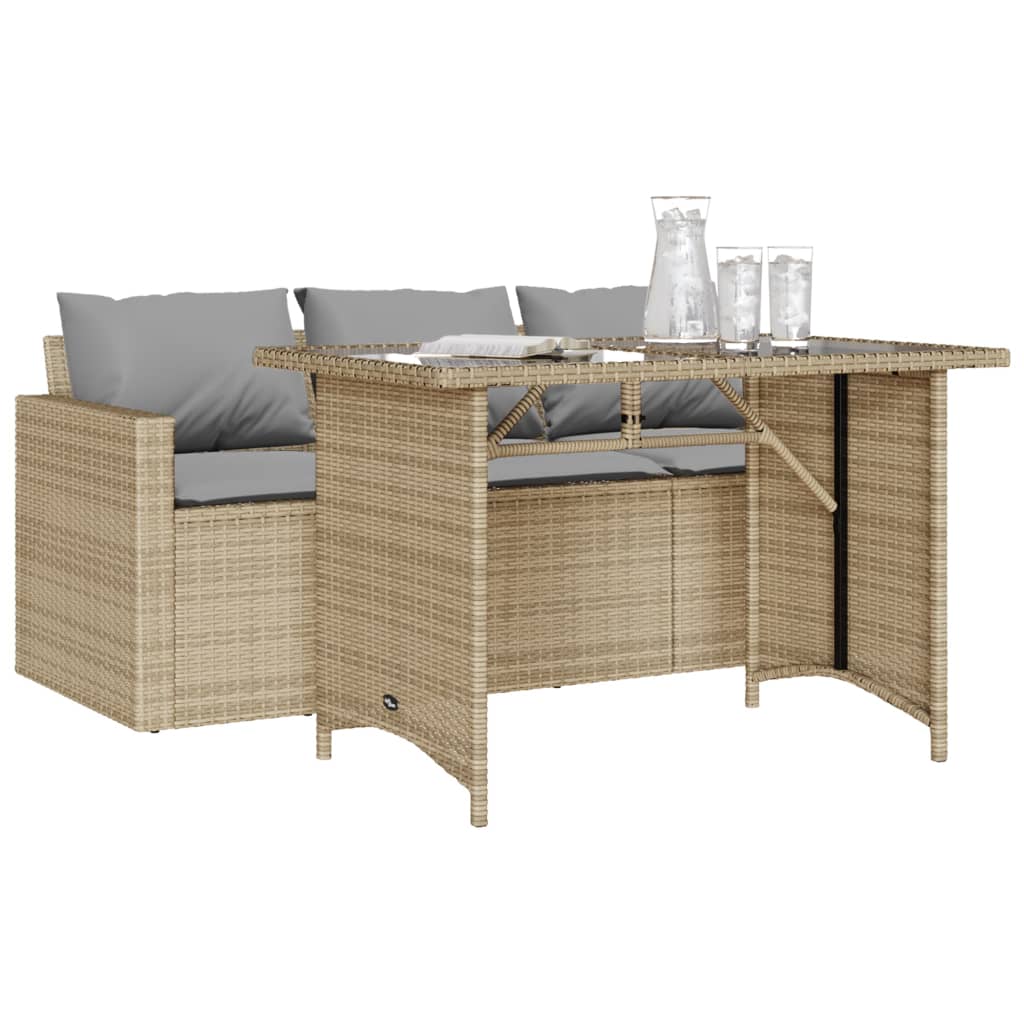 Ensemble à manger de jardin et coussins 2 pcs beige poly rotin - XIOS