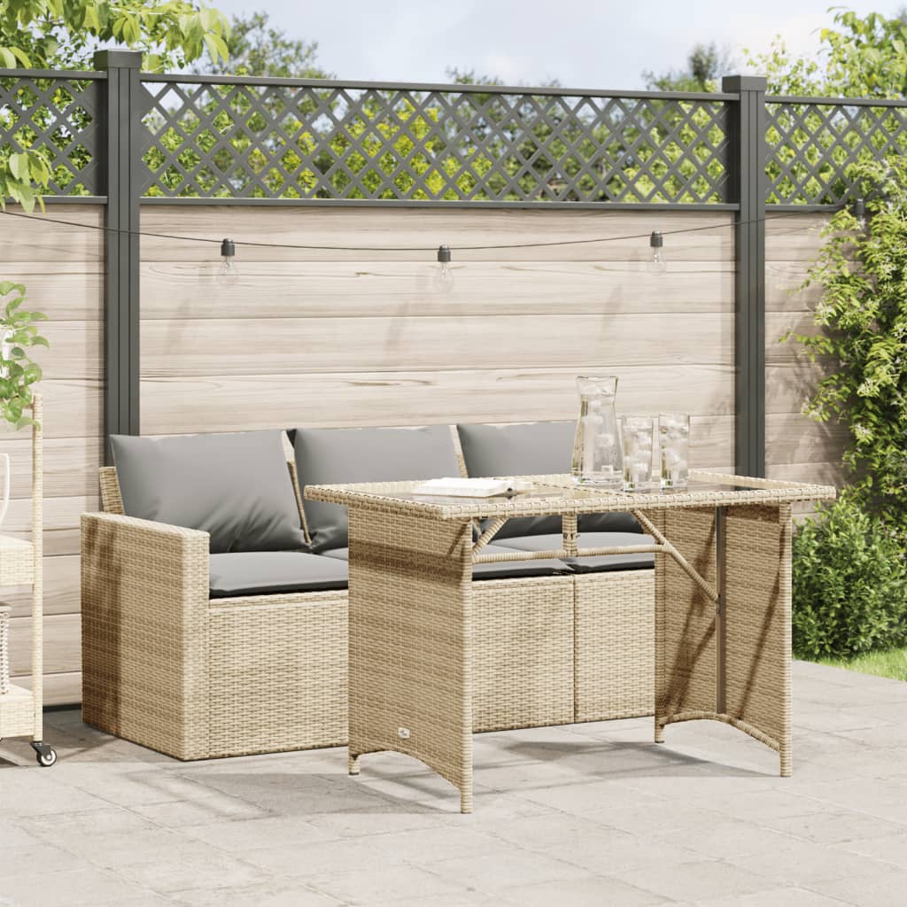 Ensemble à manger de jardin et coussins 2 pcs beige poly rotin - XIOS
