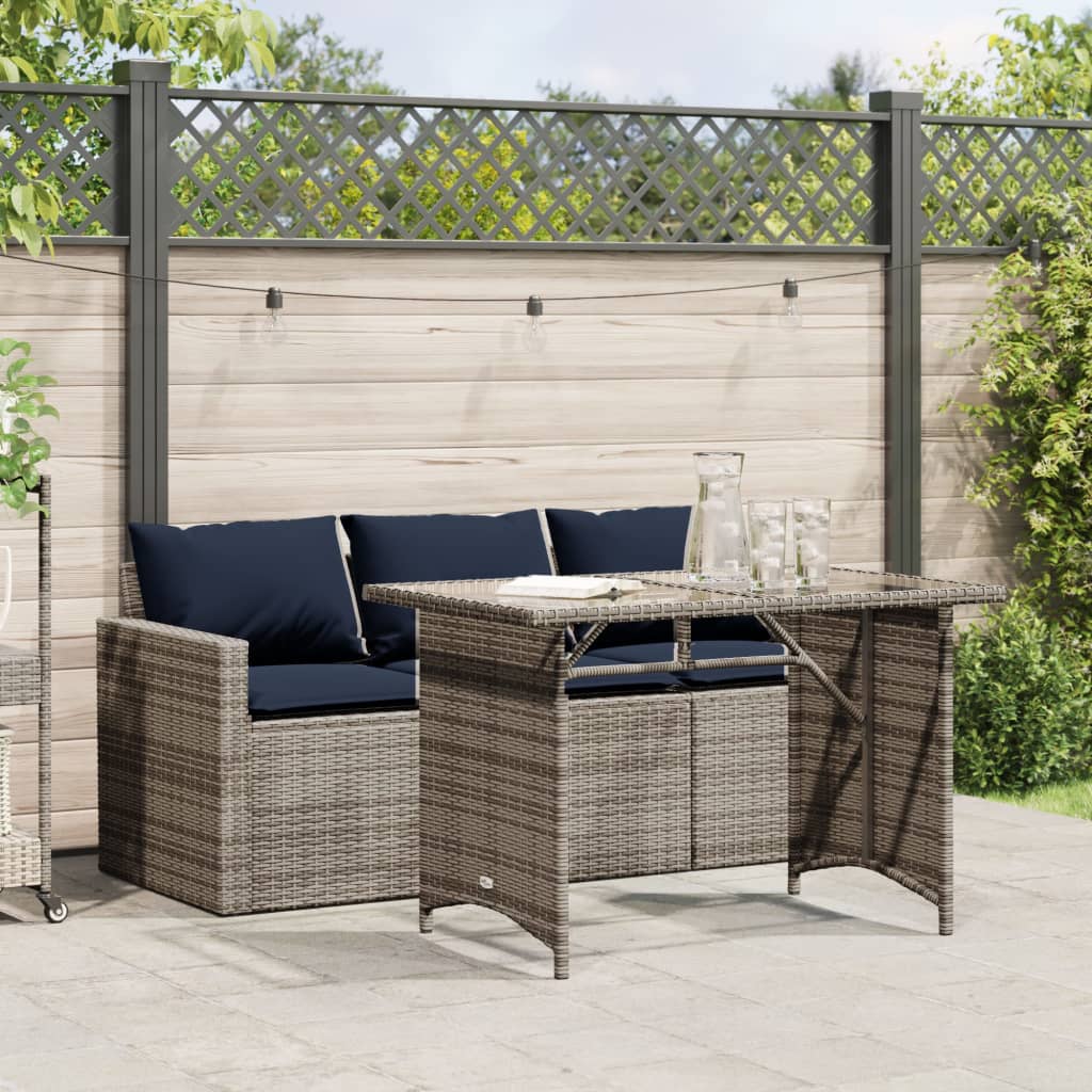Ensemble à manger de jardin et coussins 2 pcs gris rotin - XIOS