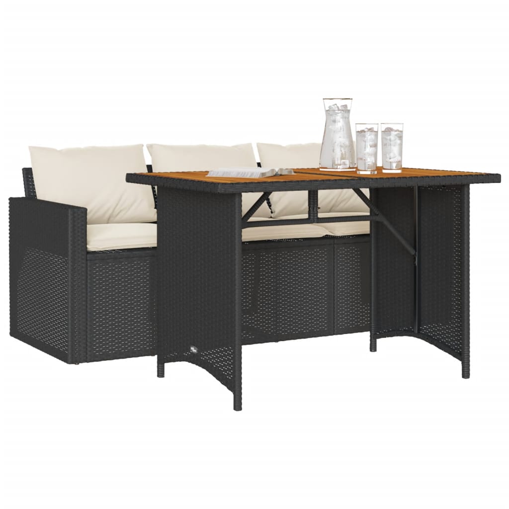Ensemble à manger de jardin coussins 2pcs noir résine tressée - XIOS