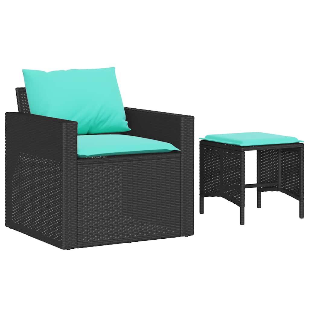 Salon de jardin 4 pcs avec coussins noir résine tressée - XIOS