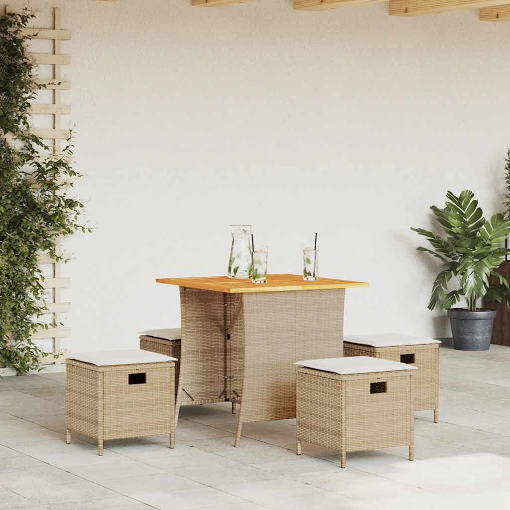 Ensemble à manger de jardin avec coussins 5pcs Beige poly rotin - XIOS