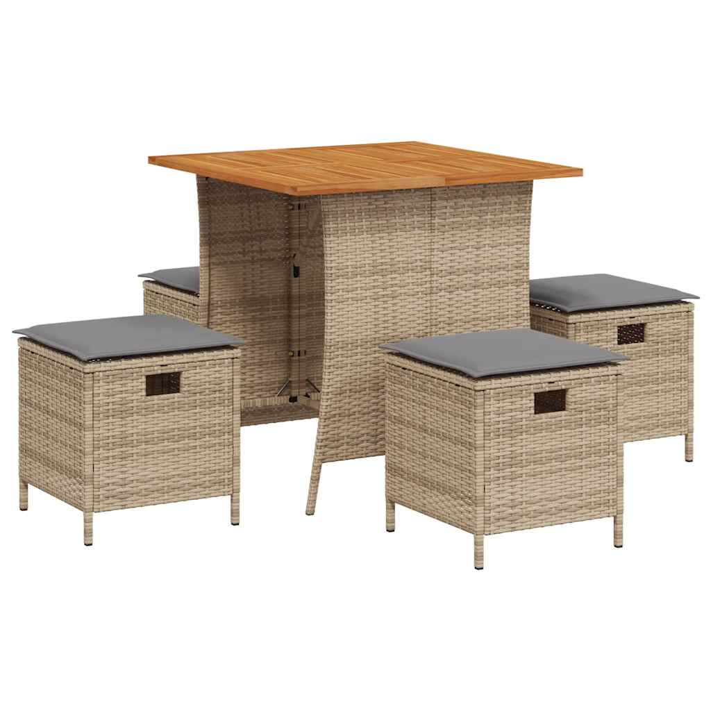 Ensemble à manger de jardin avec coussins 5pcs Beige poly rotin - XIOS
