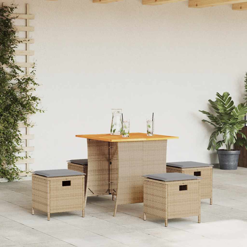 Ensemble à manger de jardin avec coussins 5pcs Beige poly rotin - XIOS