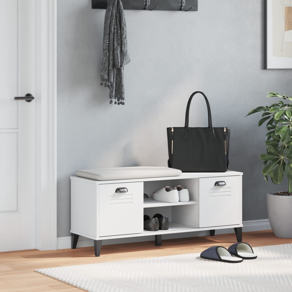 Banc à chaussures VIKEN blanc 106x35x45 cm bois massif de pin - XIOS