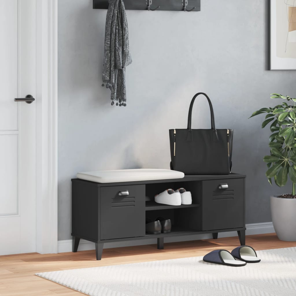 Banc à chaussures VIKEN noir 106x35x45 cm bois massif de pin - XIOS