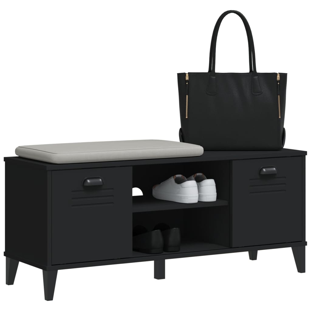 Banc à chaussures VIKEN noir 106x35x45 cm bois massif de pin - XIOS