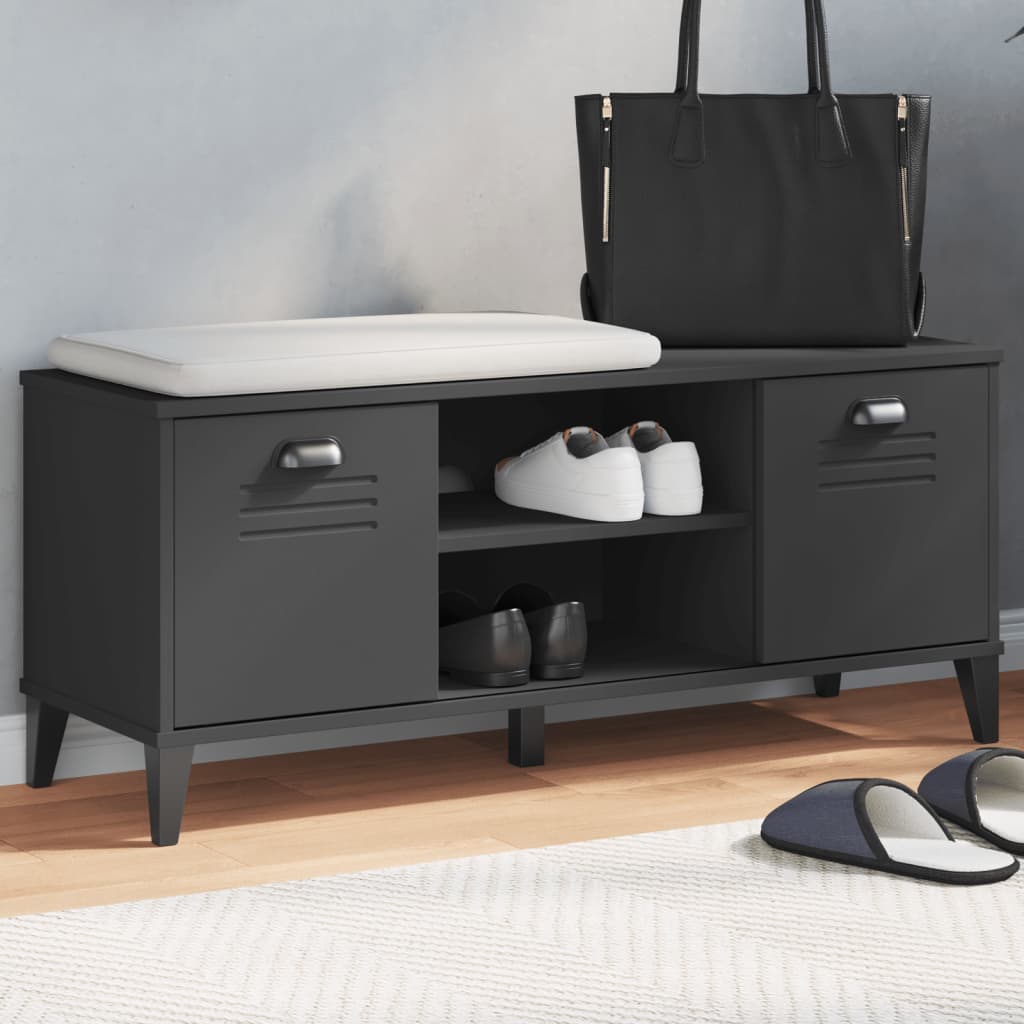 Banc à chaussures VIKEN noir 106x35x45 cm bois massif de pin - XIOS