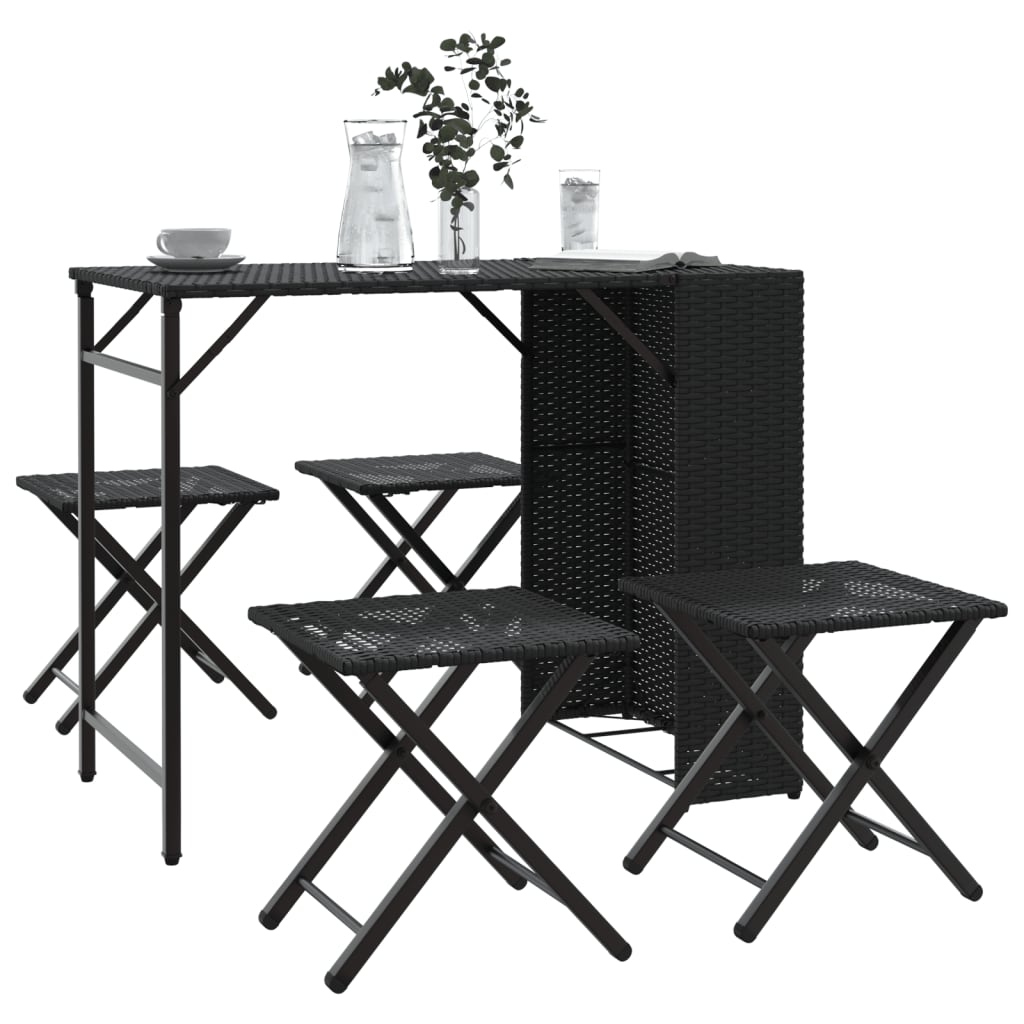 Ensemble à manger de jardin 5 pcs pliable noir résine tressée - XIOS