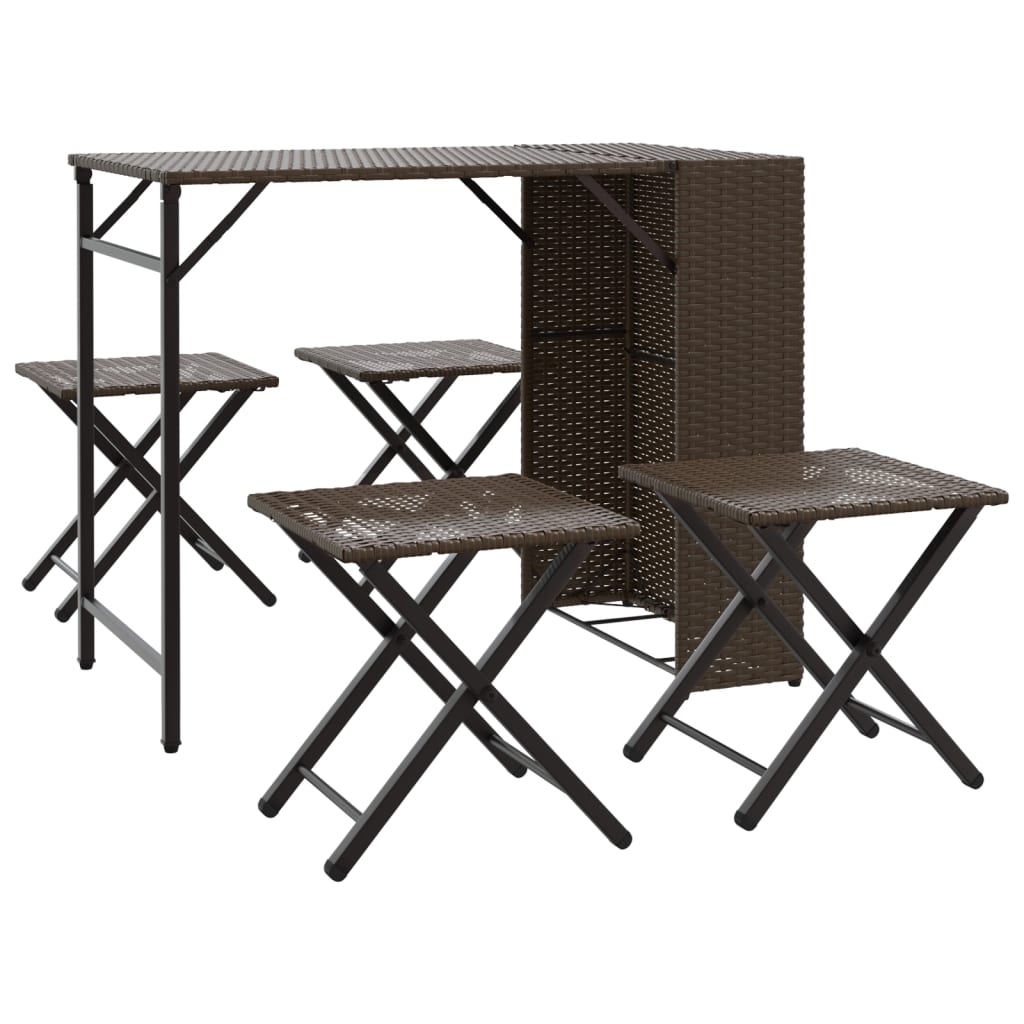 Ensemble à manger de jardin 5 pcs pliable marron résine tressée Salons de jardin vidaXL