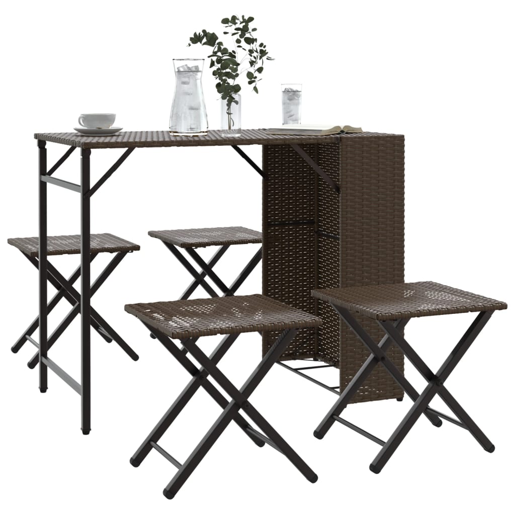 Ensemble à manger de jardin 5 pcs pliable marron résine tressée Salons de jardin vidaXL