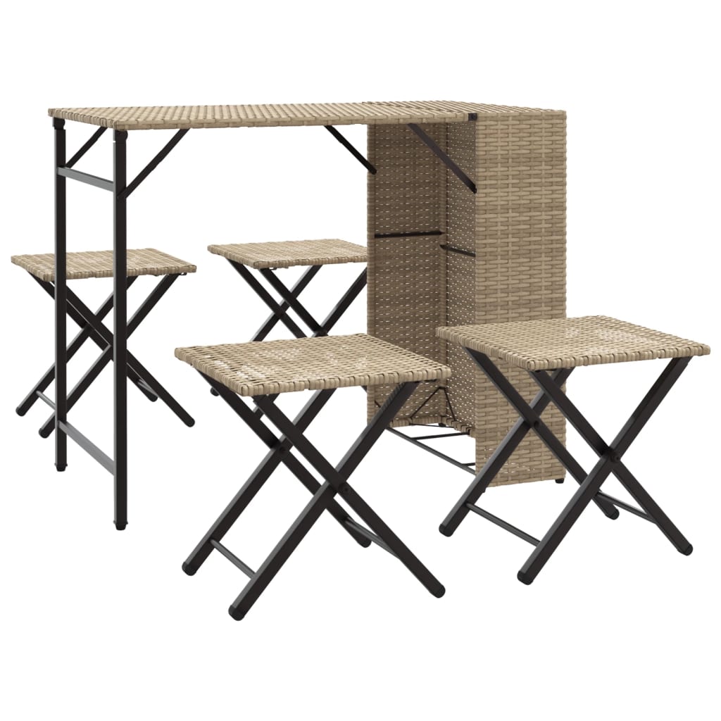 Ensemble à manger de jardin 5 pcs pliable beige résine tressée Salons de jardin vidaXL