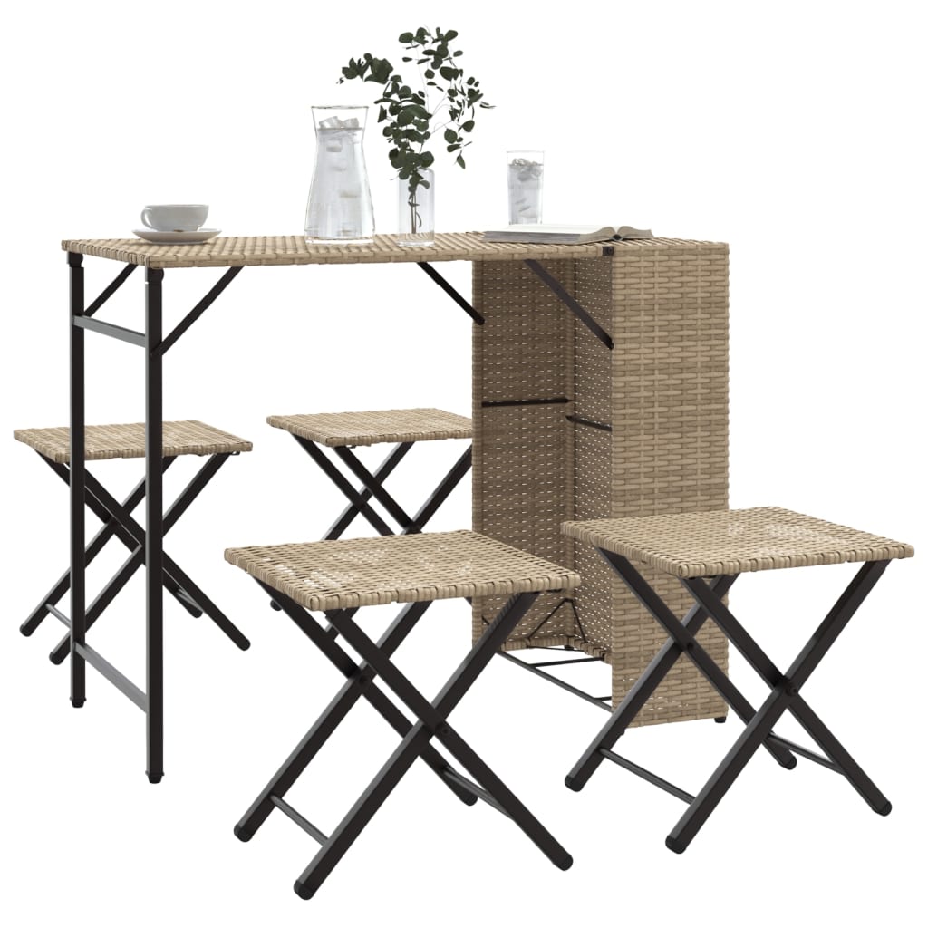 Ensemble à manger de jardin 5 pcs pliable beige résine tressée Salons de jardin vidaXL