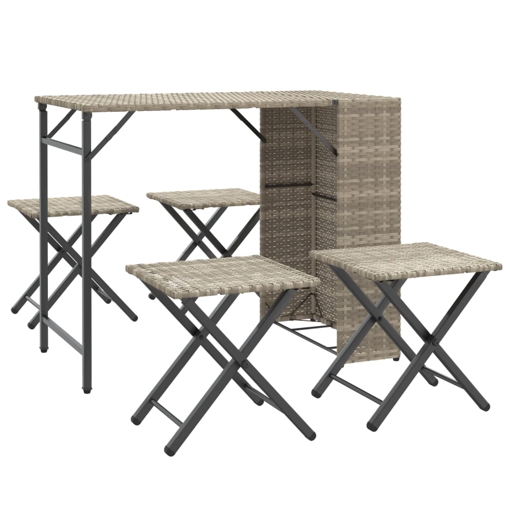Ensemble à manger de jardin 5 pcs pliable gris clair poly rotin - XIOS