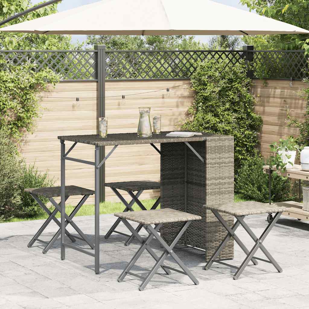 Ensemble à manger de jardin 5 pcs pliable gris clair poly rotin - XIOS