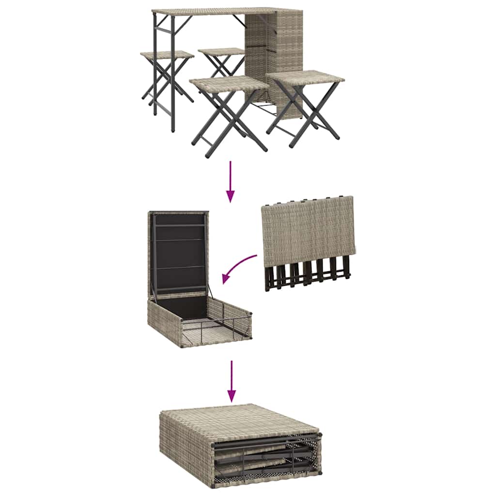 Ensemble à manger de jardin 5 pcs pliable gris clair poly rotin - XIOS