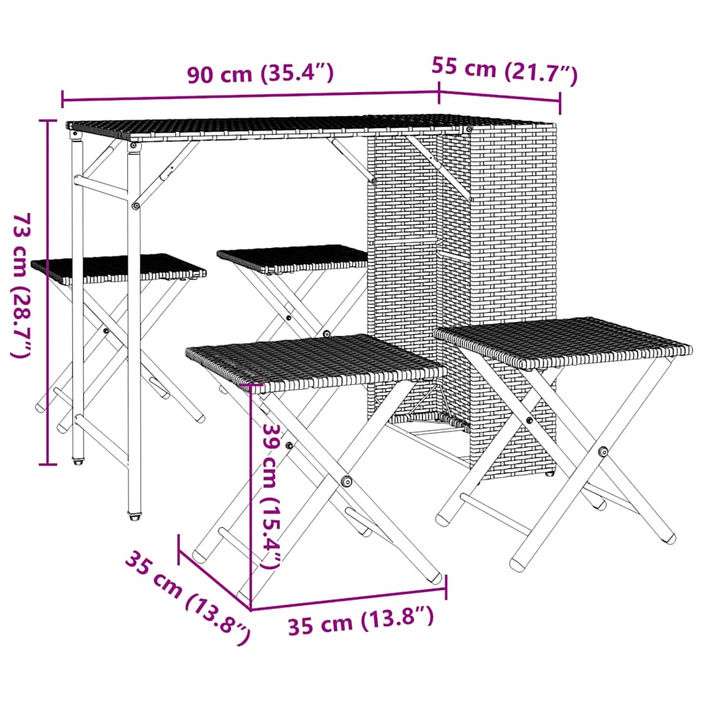 Ensemble à manger de jardin 5 pcs pliable gris clair poly rotin - XIOS