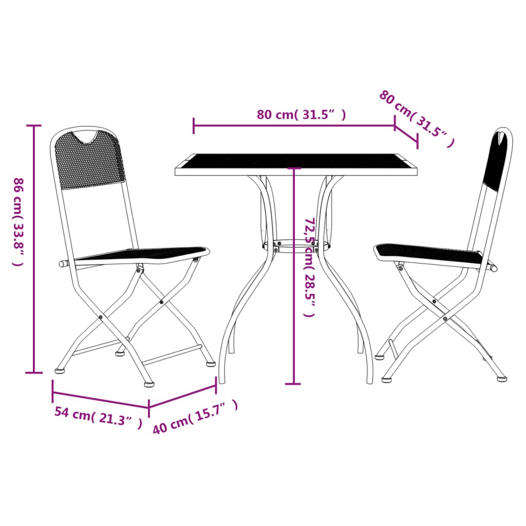 Ensemble à manger de jardin 3 pcs anthracite métal maille