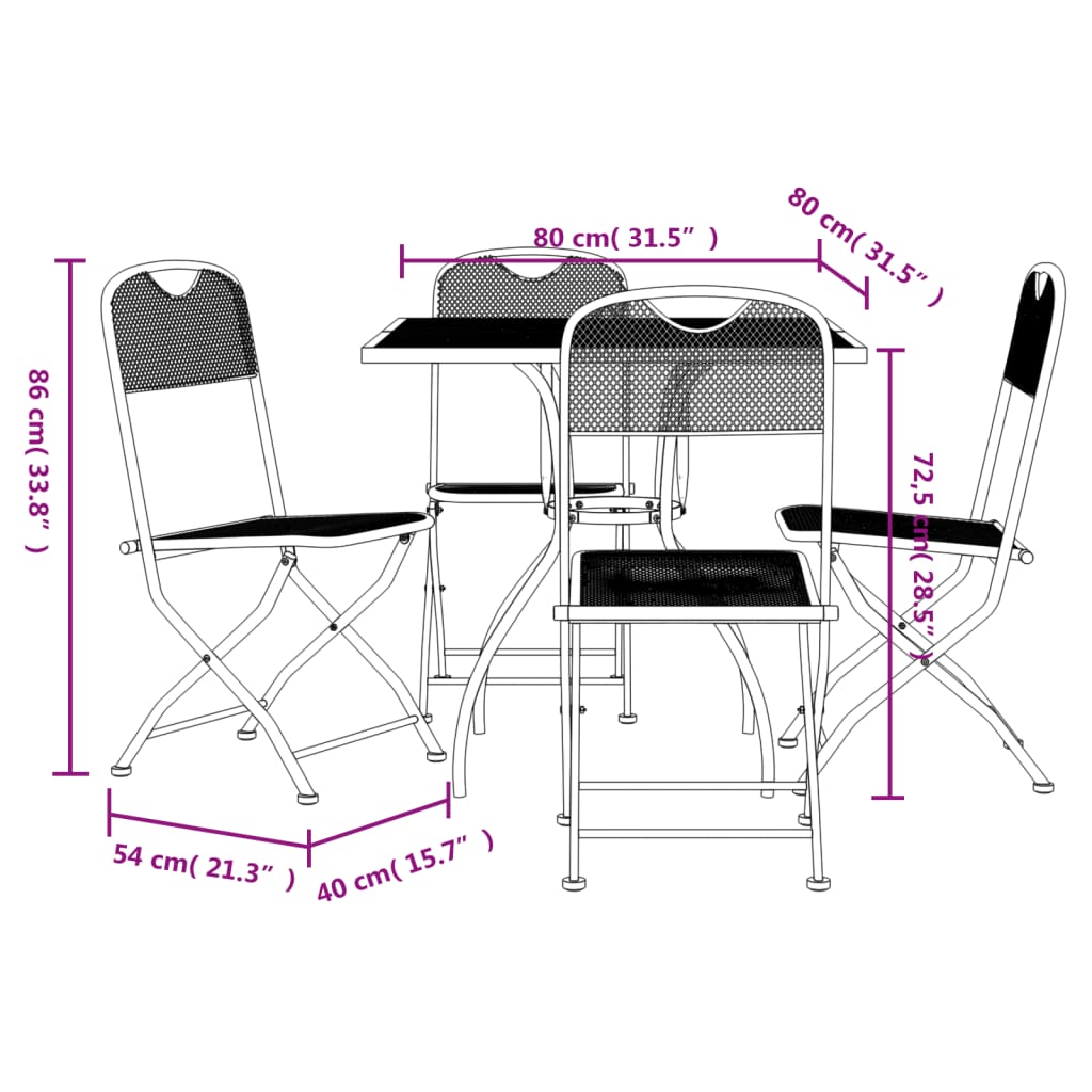 Ensemble à manger de jardin 5 pcs anthracite métal maille