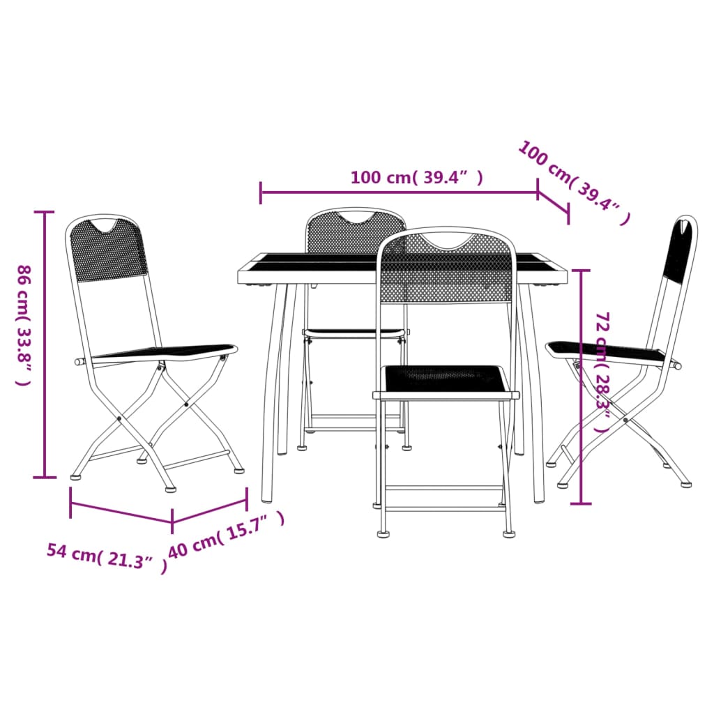 Ensemble à manger de jardin 5 pcs anthracite métal maille