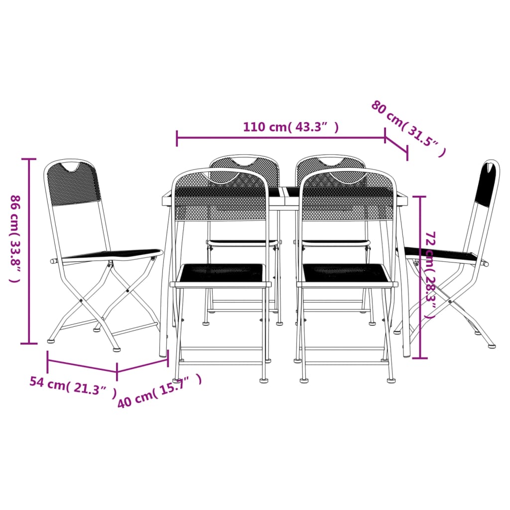 Ensemble à manger de jardin 7 pcs anthracite métal maille