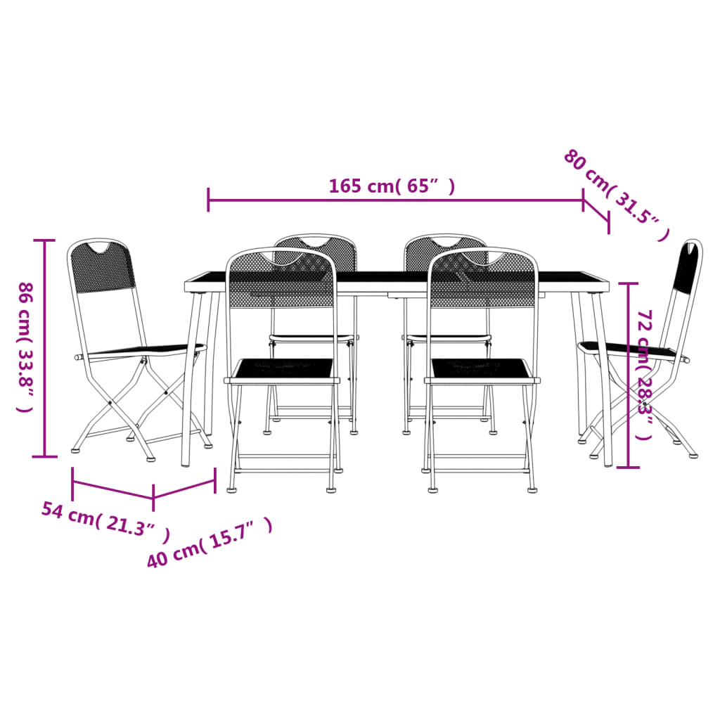 Ensemble à manger de jardin 7 pcs anthracite métal maille