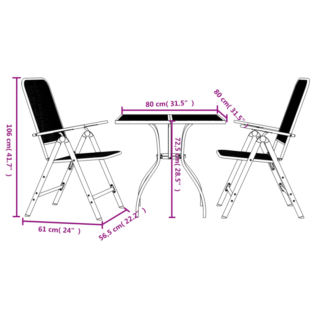 Ensemble à manger de jardin 3 pcs anthracite métal maille