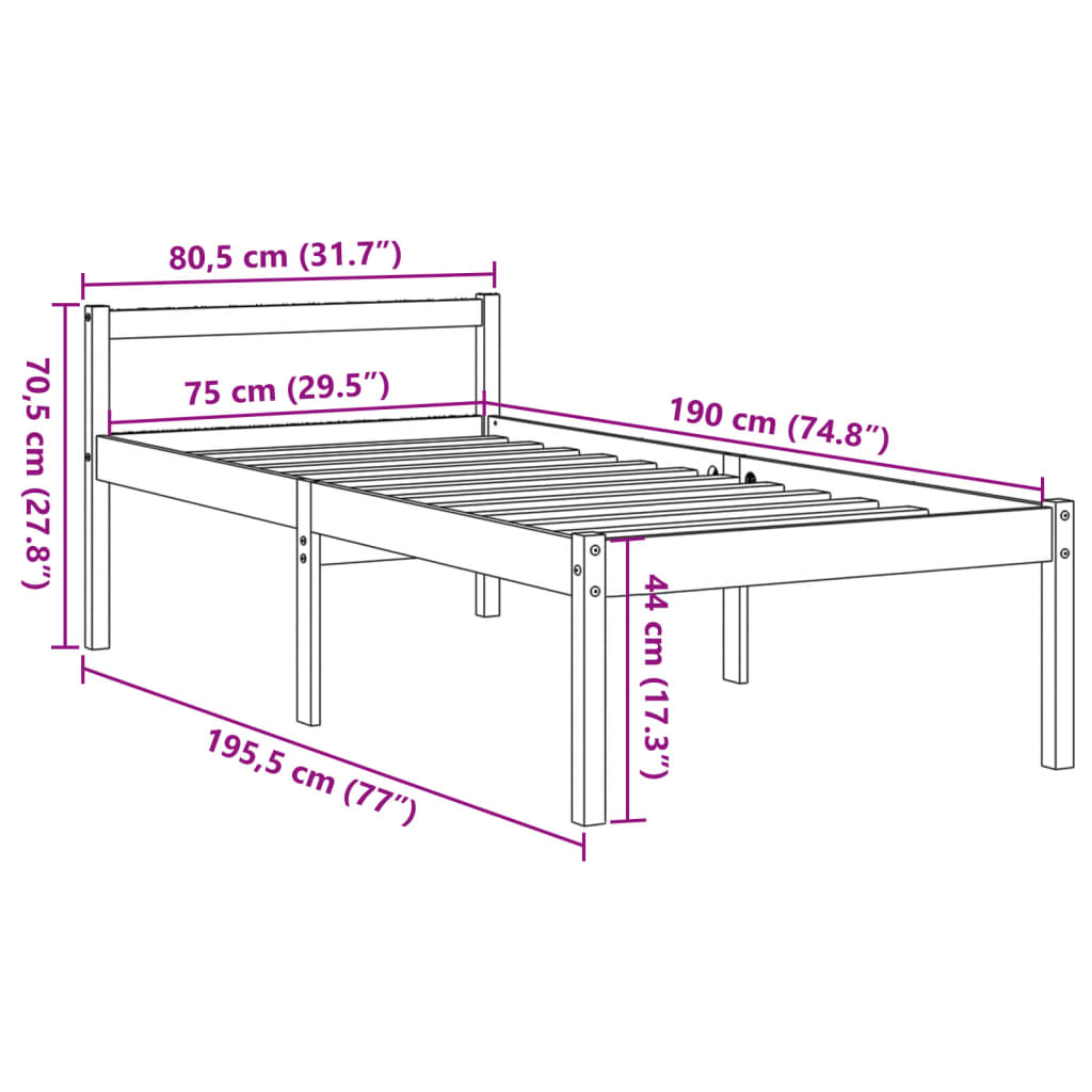 Lit pour personne âgée sans matelas 75x190 cm bois pin massif - XIOS