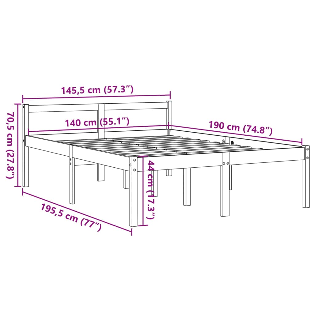Lit pour personne âgée sans matelas 140x190 cm bois pin massif - XIOS
