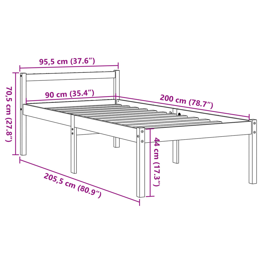 Lit pour personne âgée cire marron 90x200 cm bois de pin massif - XIOS