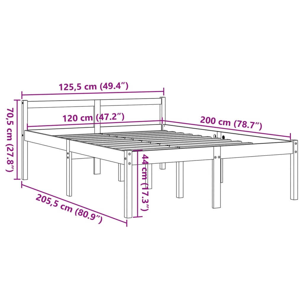 Lit pour personne âgée sans matelas 120x200 cm bois pin massif - XIOS