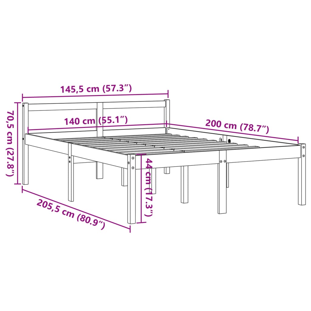 Lit pour personne âgée sans matelas 140x200 cm bois pin massif - XIOS