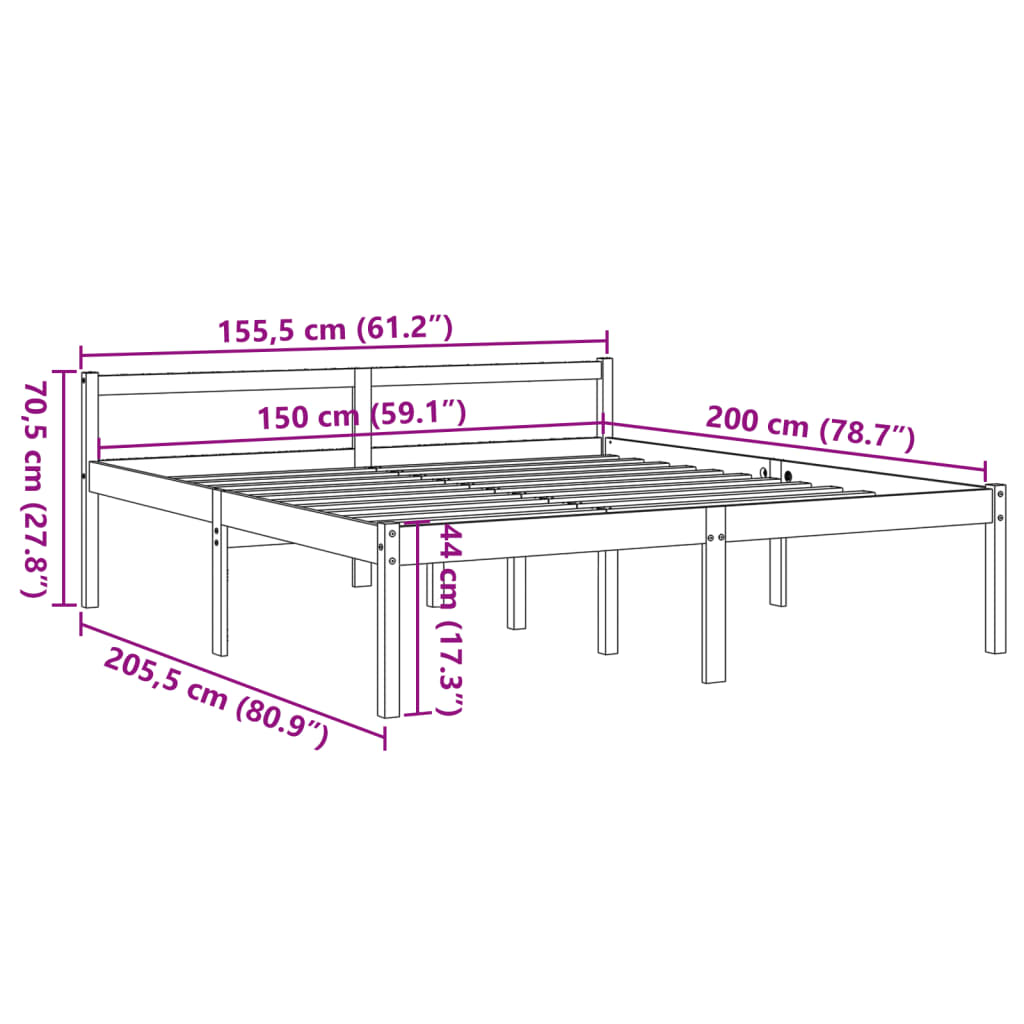 Lit pour personne âgée sans matelas 150x200 cm bois pin massif - XIOS