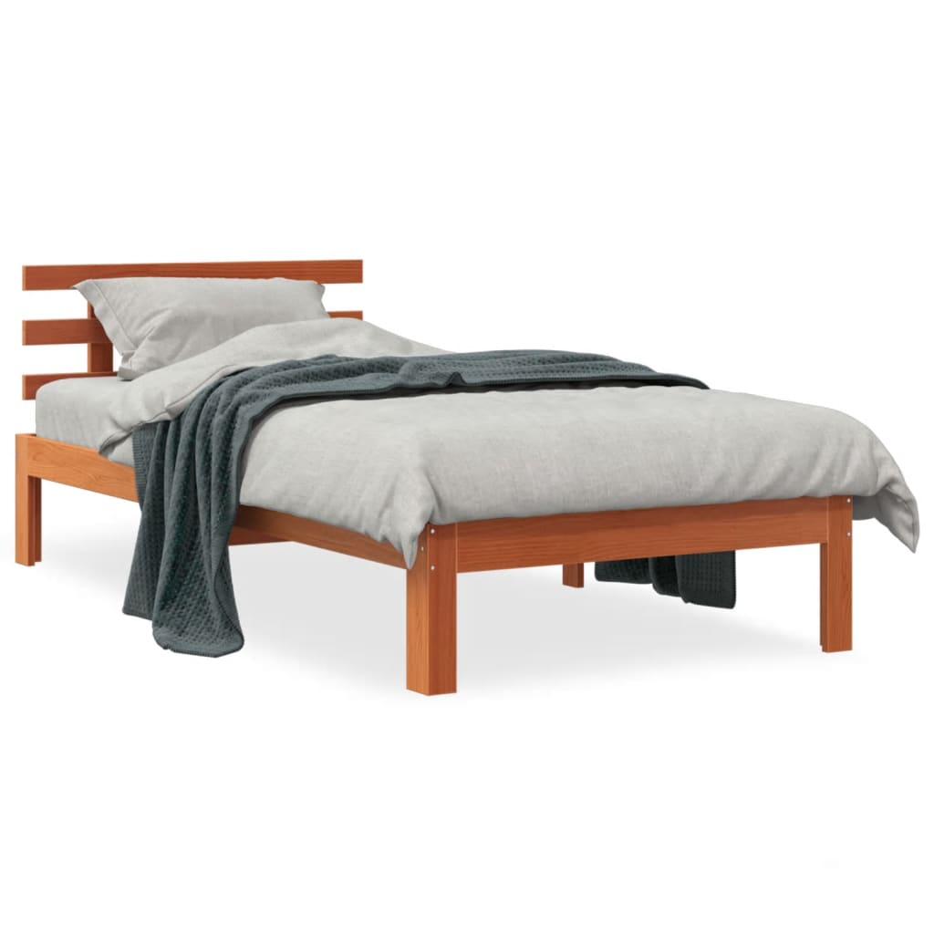 Cadre de lit sans matelas cire marron 100x200cm bois pin massif - XIOS