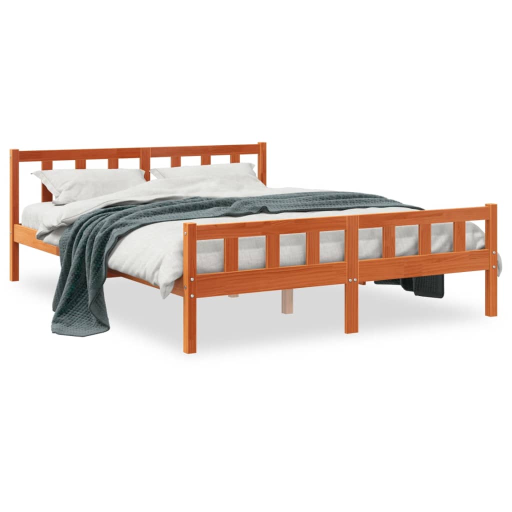 Cadre de lit sans matelas cire marron 150x200cm bois pin massif - XIOS