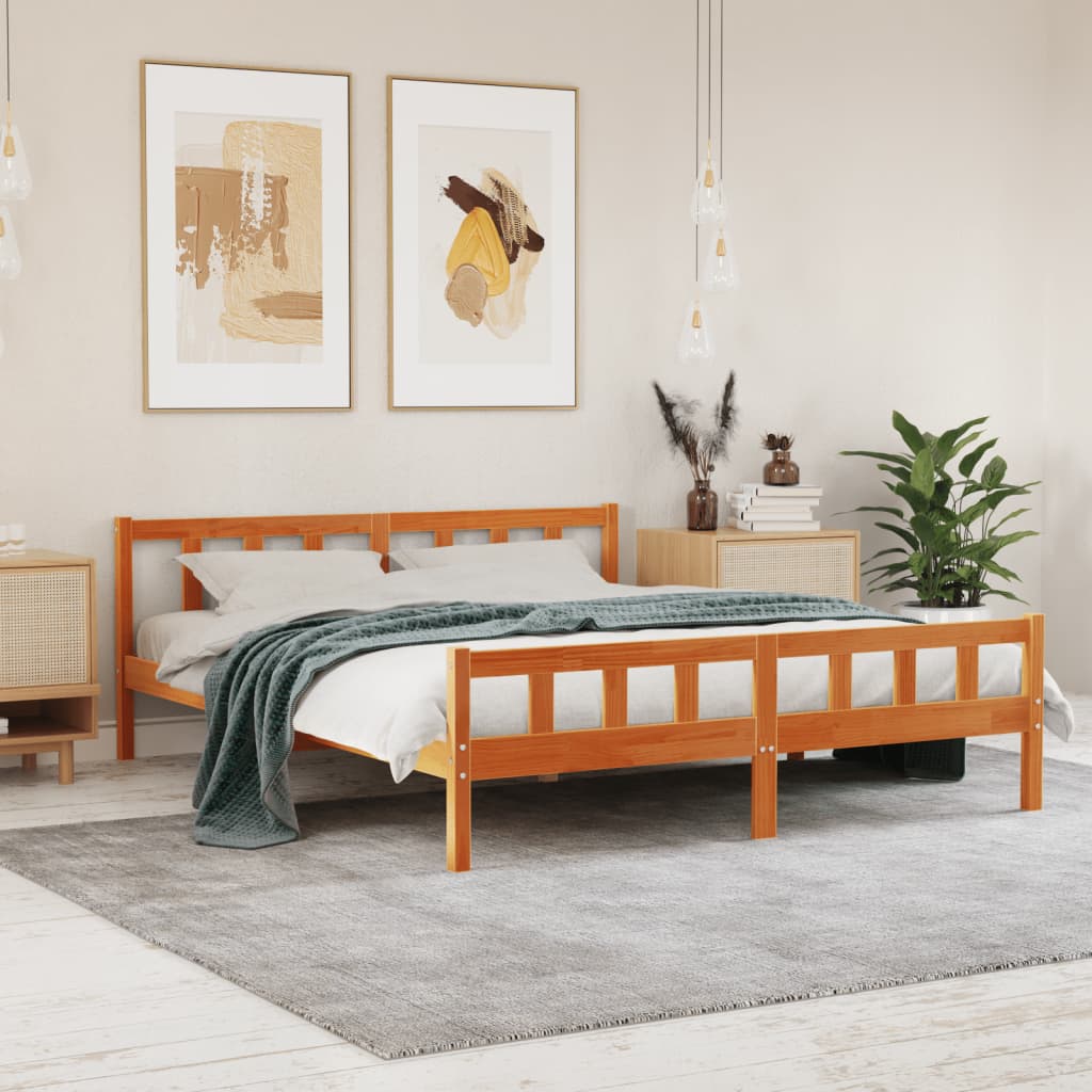 Cadre de lit sans matelas cire marron 160x200cm bois pin massif - XIOS