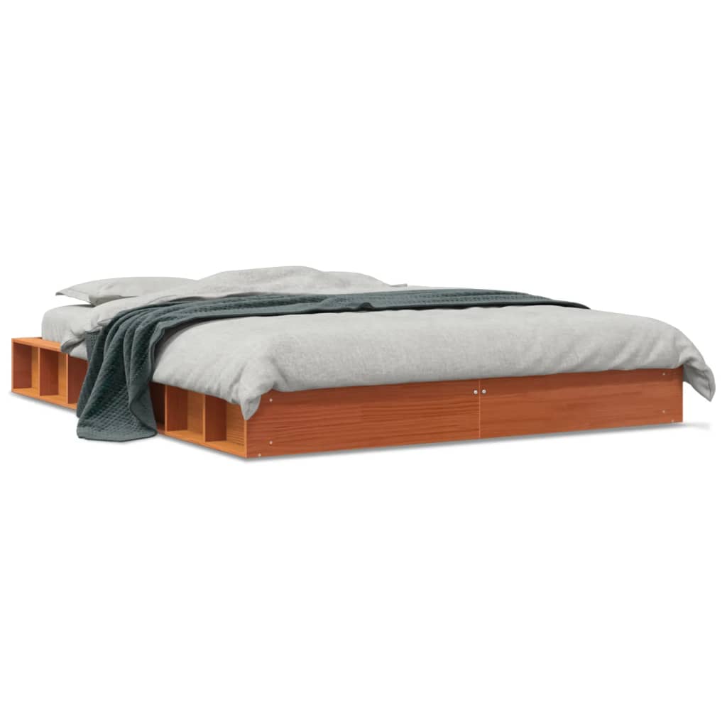 Cadre de lit sans matelas cire marron 160x200cm bois pin massif - XIOS