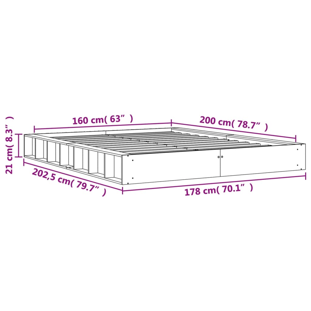Cadre de lit sans matelas cire marron 160x200cm bois pin massif - XIOS