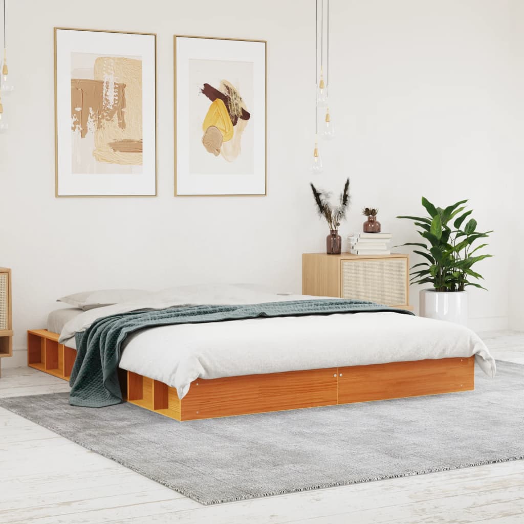 Cadre de lit sans matelas cire marron 160x200cm bois pin massif - XIOS