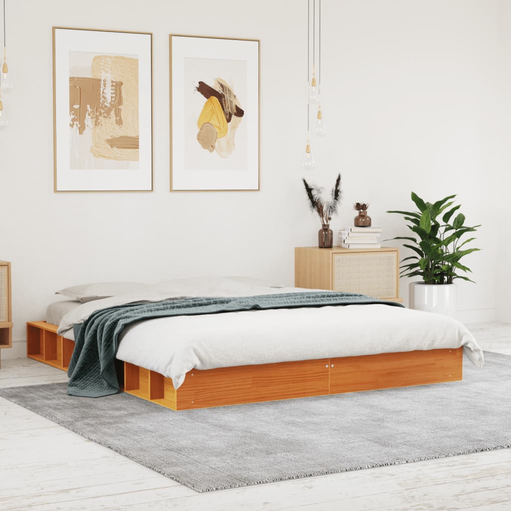 Cadre de lit sans matelas cire marron 150x200cm bois pin massif - XIOS