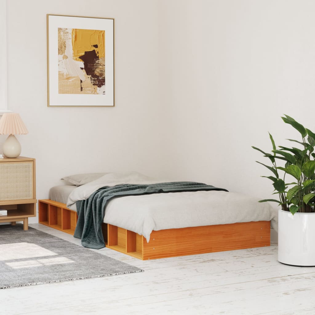 Cadre de lit sans matelas cire marron 100x200cm bois pin massif - XIOS