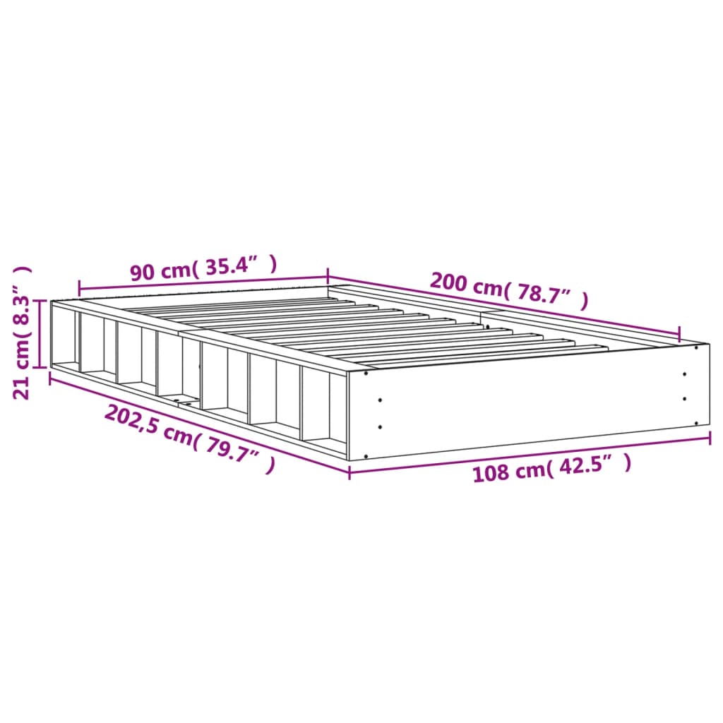 Cadre de lit sans matelas cire marron 90x200 cm bois pin massif - XIOS
