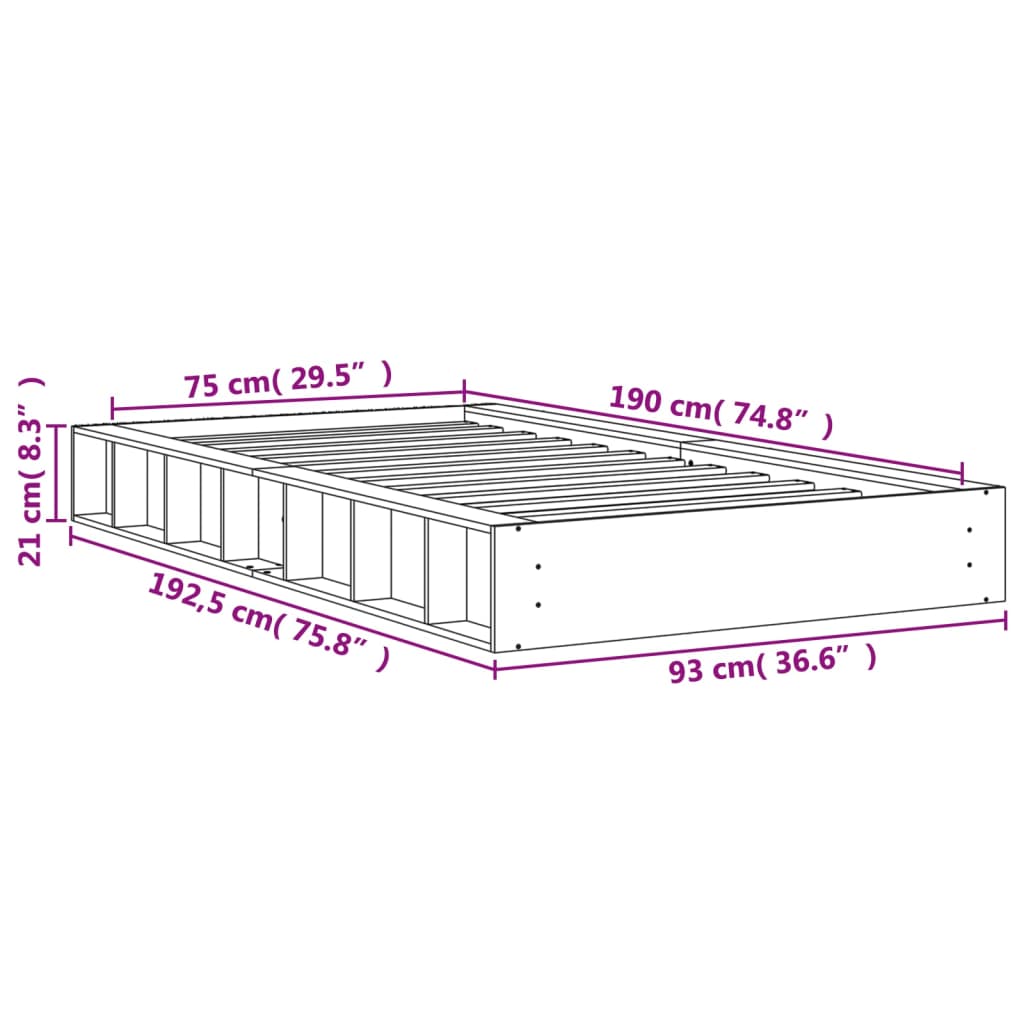 Cadre de lit sans matelas cire marron 75x190 cm bois pin massif - XIOS