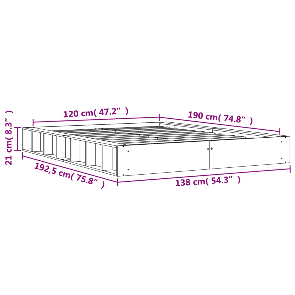 Cadre de lit sans matelas cire marron 120x190cm bois pin massif - XIOS