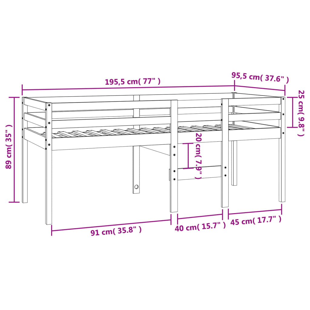 Lit haut sans matelas cire marron 90x190 cm bois massif - XIOS